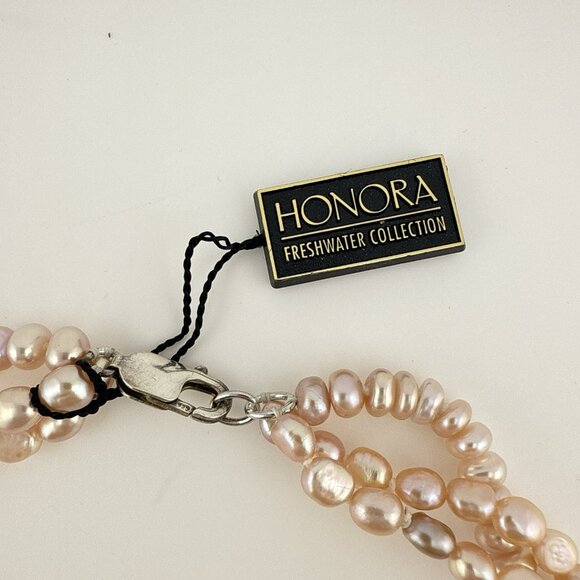 Honora Pearl Necklace Floral Flower Sterling Silver Pink Pendant Triple Strand - Picture 8 of 16